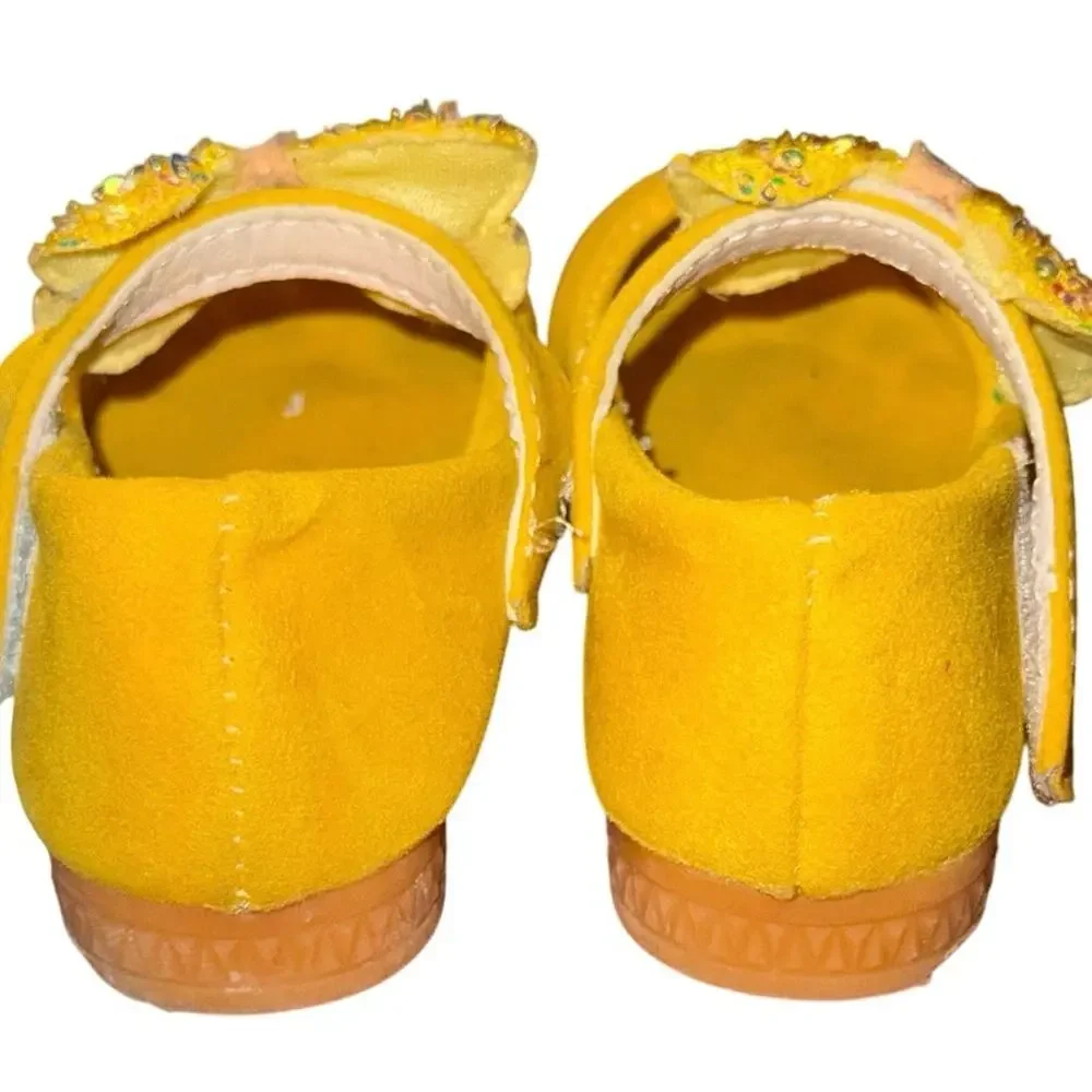 Neon Yellow Toddler Mary Jane Shoes Sequin Bow Girls Size 9C EU 26 Flats